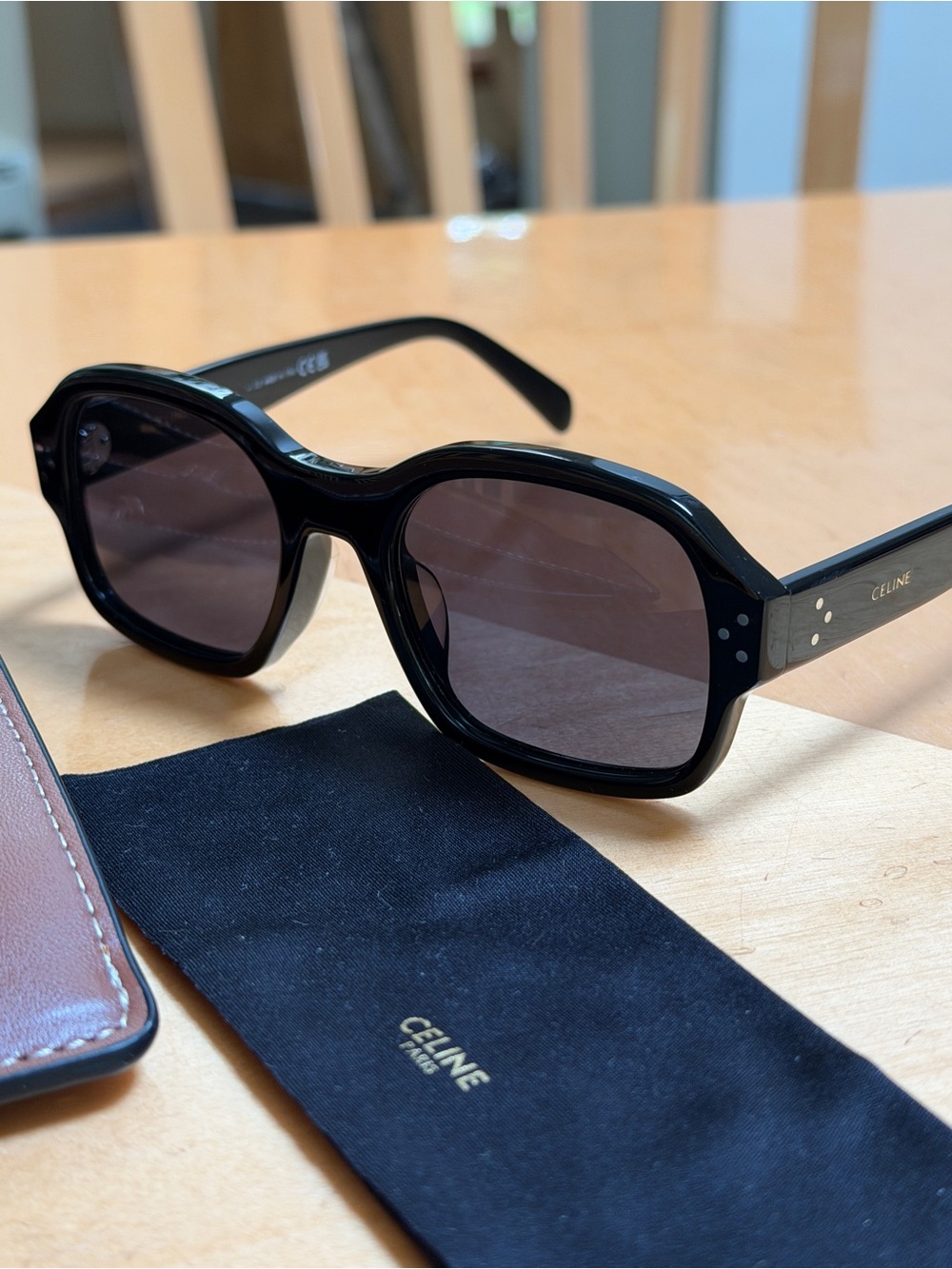 Celine Black Square Acetate Sunglasses with Dark Lenses